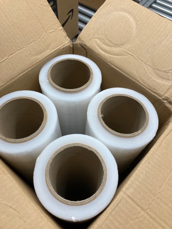 Photo 2 of ACYPAPER, 18" Stretch Film/Wrap 1500 feet 80 Gauge Industrial Strength, up to 800% Stretch 20 Microns Clear Cling Durable Adhering Packing Moving Packaging Heavy Duty Shrink Film (4 Rolls/Box)