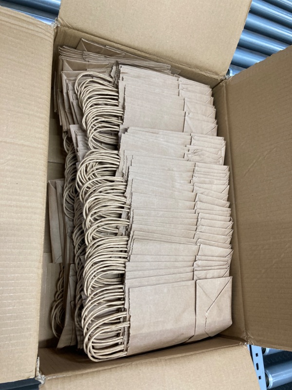 Photo 2 of Kraft Brown Bulk Paper Bags with Handles (250 Pcs) 5.75”x3.25”x8.5” Perfect for Shopping, Grocery, Gifting, Wedding, Party Favor, Craft Merchandise & Retail Bags Durable Eco-Friendly & Recyclable Bag 5.75x3.25x8.5 Inch (Pack of 250) Twist Handle