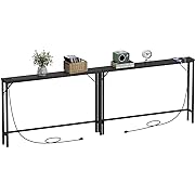 Photo 1 of  Console Table 47.24" Narrow Long Sofa Table with Power Outlets USB Ports Industrial Wooden Entry Table for Entryway Living Room Hallway (L-94.4xW-5.91, Charcoal)