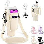 Photo 1 of Carrier Bag with Pocket for Stanley Cup 40 oz Tumbler, Sports Water Bottle Holder Pouch, Bag with Strap Adjustable, 2 Straw Covers Carabiner for Stanley Cup Accessories