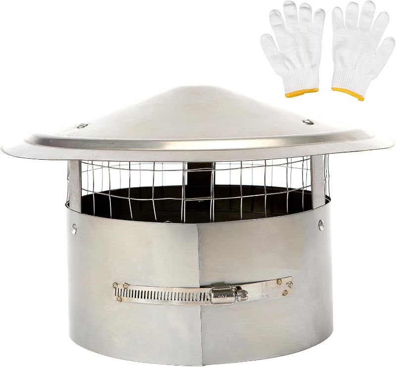 Photo 1 of 10 Inch Round Chimney Cap Cone Top Chimney Cap with Screen,Roof Rain Chimney Cover,Chimney Cap 10" Galvanized Steel Fireplace Exhaust Cap?Adjustable Roof Cap for Vent?Circular Chimney Cap with Screen