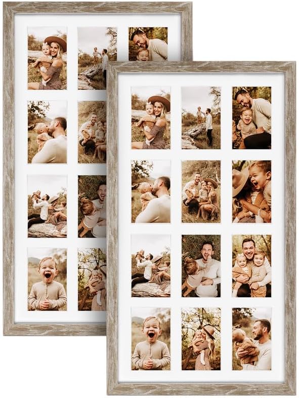 Photo 1 of 12 Opening 4x6 Distressed White Collage Picture Frames Set of 2, Multiple Frames for Displaying 6x4 Photos with Mat