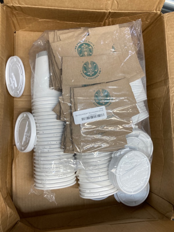 Photo 2 of [Pack of 50 Each] 16 oz Disposable To Go Paper Coffee Cups with Sleeves and Lids. Hot Beverage cups for Coffee, Tea, Water or Juice. In TiendaStore Packaging