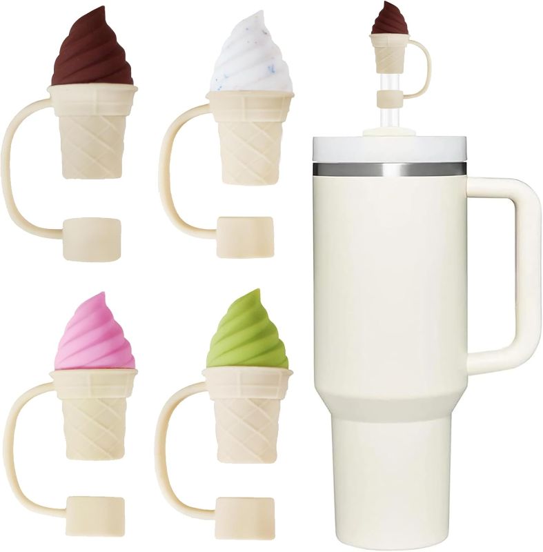 Photo 1 of 
4Pcs Straw Cover Cap for Stanley 30&40 Oz Tumbler Cups with Handle, 4 in/10mm Diameter Cute Ice Cream Silicone Straw Covers Cap, Drinking Straw Tips...