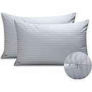 Photo 1 of 100% Luxury Quality Hotel Cotton Pillowcases Protector Cover with Zipper Closure,Soft,Thick and Breathable, No Pilling, Satin Stripe Weave,Pillow Cases Set of 2(20*26 Inch ,Silver STD)