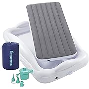 Photo 1 of  Inflatable Toddler Travel Bed with Safety Bumpers [4-Sided] | Portable Toddler Bed for Kids | Toddler Air Mattress | Kids Air Mattress - Grey