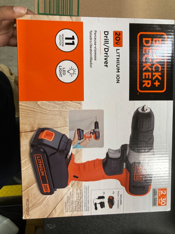 Photo 2 of Black & Decker BCD702C1AEV 20V Max Brushed Lithium-Ion Cordless Drill Driver Kit (1.5 Ah)