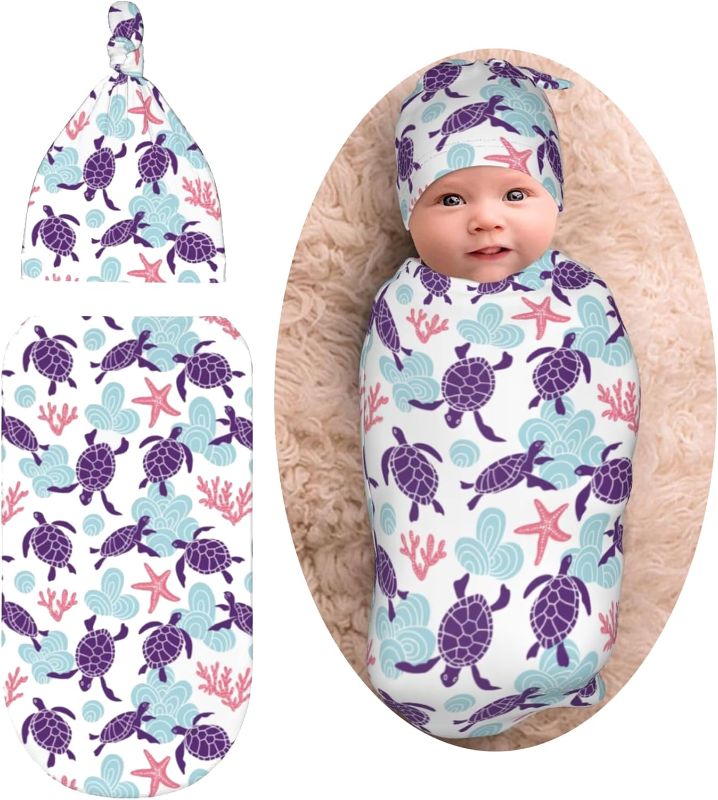 Photo 1 of ***SEE PHOTOS FOR COLOR***Ocean Coastal Beach Turtle Seahorse Whale Octopus Baby Stuff Newborn Swaddle Blanket Sleep Sack Soft Wrap Receiving with Beanie Hat Set Gifts for Boys Girls Infant One Size