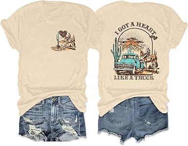 Photo 1 of ***SEE PHOTOS//STOCK PHOTO REFERENCE ONLY***I Got A Heart like A Truck T Shirt Women Country Music Shirts Nashville Concert Outfit Western Sunset Cowgirl Tops