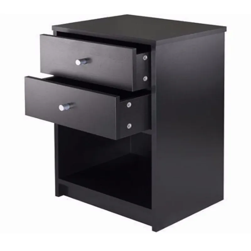 Photo 1 of FCH UBesGoo 2 Drawers Wooden Nightstand in Black Finish Bedside Table Bedroom Best Furniture
