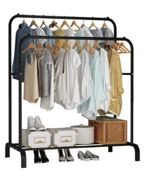 Photo 1 of 
Sponsored

Ele-mall
Double Rail Clothes Rack, Clothes Hanging Rack, Heavy Duty Clothes Drying Rack, Free Standing Garment Rack for Clothes Storage, Metal Double Rod Clothing Garment Rack Coat Rail Black