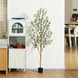 Photo 1 of 2 Pack 6 ft Artificial Olive Plants with Realistic Leaves and Natural Trunk, Silk Fake Olive Tree with Plastic Nursery Pot, Faux Olive Tree for Office Home Farmhouse for Indoor Outdoor Decor