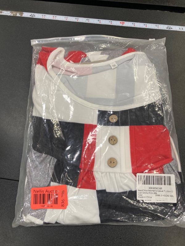 Photo 2 of ***SEE PHOTOS FOR ACTUAL COLOR*** BeadChica Women's Casual Tunic Tops To Wear With Leggings Long Sleeve Henley Blouses Botton Up Shirts Medium RED PLAID