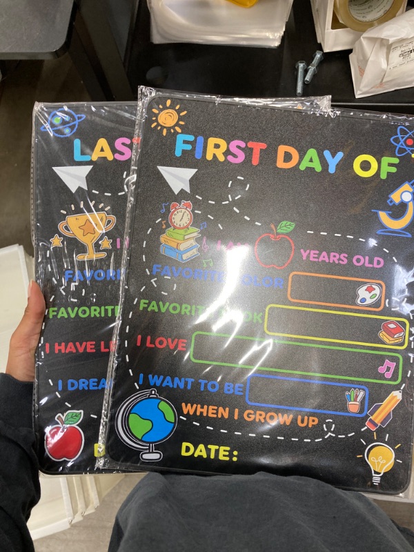 Photo 2 of 2PCS First & Last Day of School Board Sign, 14x11 Inch Back to School Chalkboard Sign Reusable - 1st and Last Day of Kindergarten Grade Preschool Sign, Double-Sided Back to School Supplies for Kids