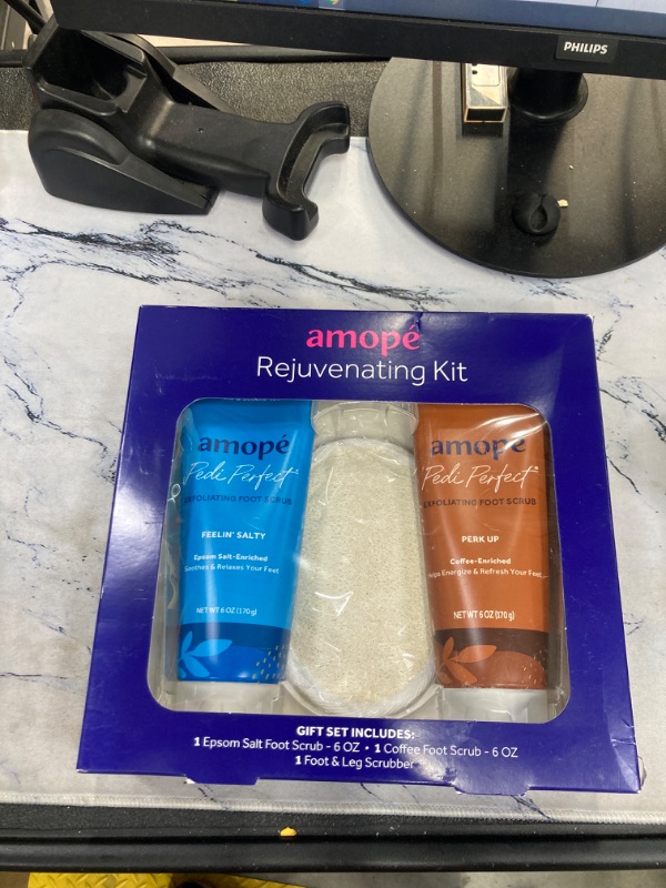 Photo 2 of Amopé Pampering Kit - Contains Charcoal Foot Scrub, Tea Tree Foot Scrub, Epsom Salt Foot Scrub, Invigorating Foot Soak, Tired Leg & Foot Rejuvenator, Foot & Leg Scrubber and Luxury Storage Bag Amope Gift Set