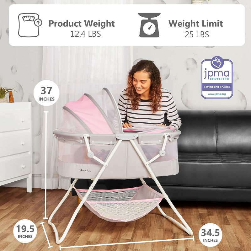 Photo 1 of Baby Bassinet in Grey and Pink, Lightweight Portable, Quick Fold and Easy to Carry