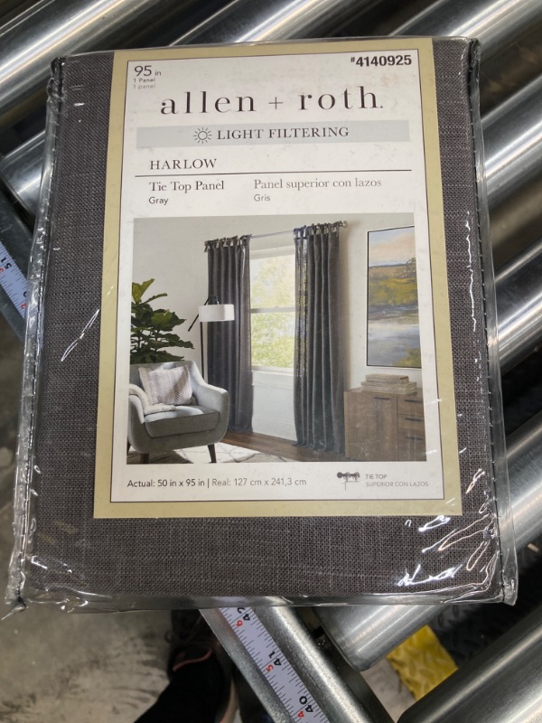 Photo 1 of allen + roth 95-in Grey Light Filtering Tie Top Single Curtain Panel
