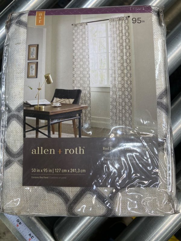 Photo 1 of allen + roth 95-in Grey Light Filtering Back Tab Single Curtain Panel
