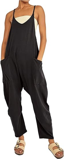 Photo 1 of Rompers for Women Casual Summer Jumpsuits Sleeveless Loose Spaghetti Strap Overalls Jumpers