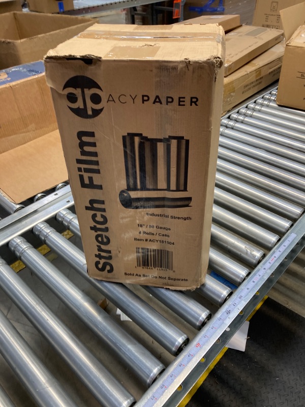 Photo 4 of ACYPAPER, 18" Stretch Film/Wrap 1500 feet 80 Gauge Industrial Strength, up to 800% Stretch 20 Microns Clear Cling Durable Adhering Packing Moving Packaging Heavy Duty Shrink Film (4 Rolls/Box)