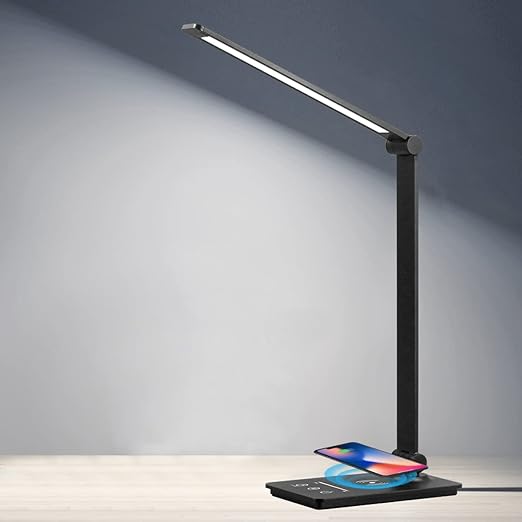 Photo 1 of LED Desk Lamp with Wireless Charger, Desk Lamp for college dorm room with 5 Color Modes & Fully Dimming Function, Eye Caring Table Lamps for Study, Office Lamp with Adjustable Arm, Auto Timer 30/60min