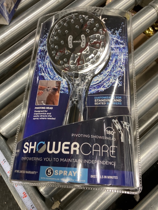 Photo 2 of 5-Spray Patterns 4.25 in. Single Wall Mount Adjustable Shower Care Handheld Shower Head 1.8 GPM in Chrome
