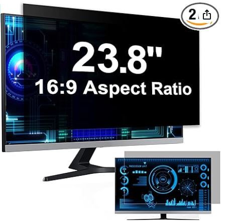 Photo 1 of [2-Pack] 23.8 Inch Computer Privacy Screen Filter for 16:9 Widescreen Monitor, Removable Eye Protection Anti Glare Blue Light Filter Privacy Shield, Anti Scratch Anti Spy Screen Protector Film 23.8 In