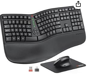 Photo 1 of MEETION Ergonomic Wireless Keyboard and Mouse, Ergo Keyboard with Vertical Mouse, Split Keyboard with Cushioned Wrist, Palm Rest, Natural Typing, Rechargeable, Full Size, Windows/Mac/Computer/Laptop