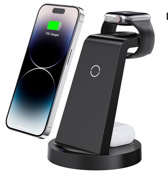 Photo 1 of 3 in 1 Charging Station for iPhone, Wireless Charger for iPhone 15 14 13 12 11 X Pro Max & Apple Watch - Wireless Charging Station for AirPods Pro 3 2