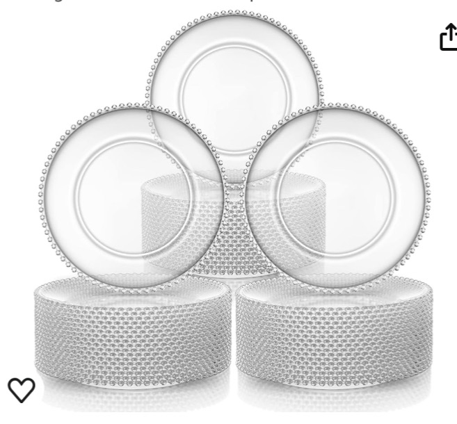 Photo 1 of 50 Pieces Clear Charger Plates Bulk 13 Inch Plastic Round Dinner Plate with Beaded Rim Acrylic Embossed Dinner Chargers Decorative Plates for Home Kitchen Party Wedding Events Dinner Tabletop Decor