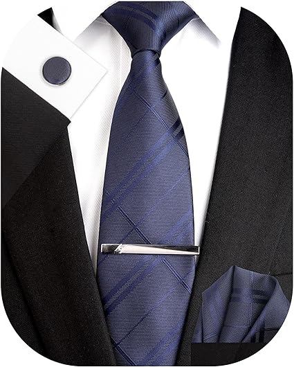 Photo 1 of SIILLKEVIN Plaid Men's Tie Silk Necktie and Pocket Square Cufflink Tie Clip Set Check
