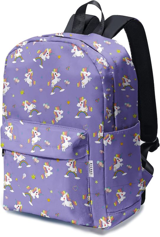 Photo 1 of BIGHAS Lightweight Kids Backpack For School Boys and Girls, Preschool Kindergarten, Primary School, Daily Medium Size 3-14 Years Old (Unicorn/Purple)
