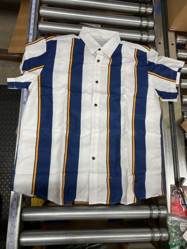 Photo 2 of *SEE PHOTOS* SOLY HUX Men's Short Sleeve Button Down Shirts Casual Dress Going Out Camp Tops (Blue,White, and Yellow)
