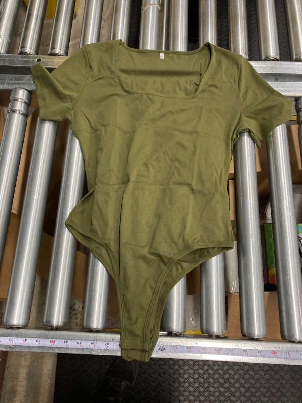 Photo 2 of Women's Square Neck Bodysuit Short Sleeve Shirt Tops - 2XL Army Green 