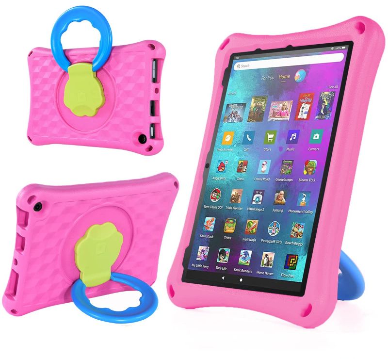 Photo 1 of All-New 10 Tablet Case for Kids, Light Weight Shock Proof Handle Friendly 360 Rotating Grip Stand Kid-Proof Case (Pink) 