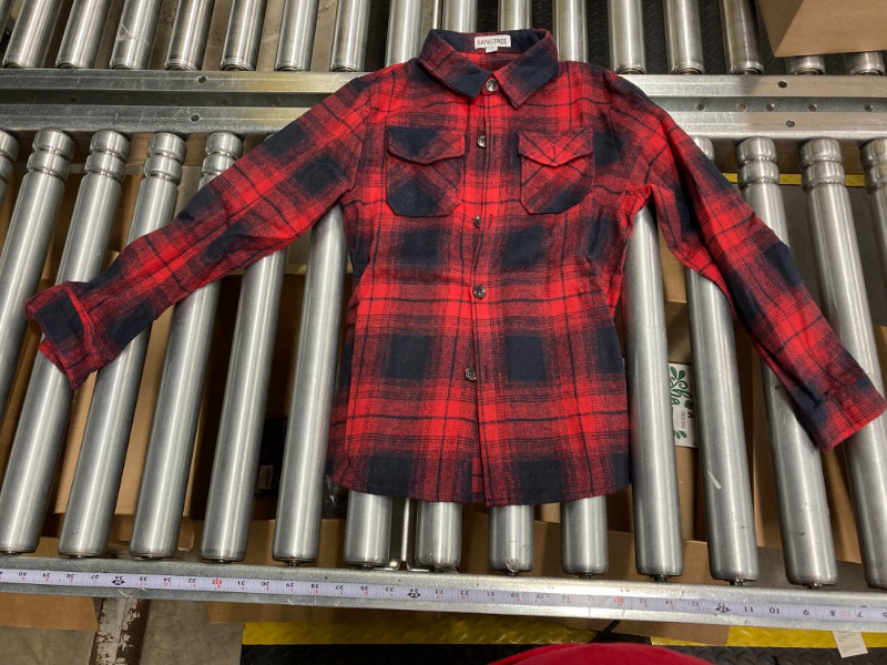 Photo 2 of SANGTREE Boy's Button Down Shirts Casual Long Sleeve Plaid Shirts, Red 9-10 Year