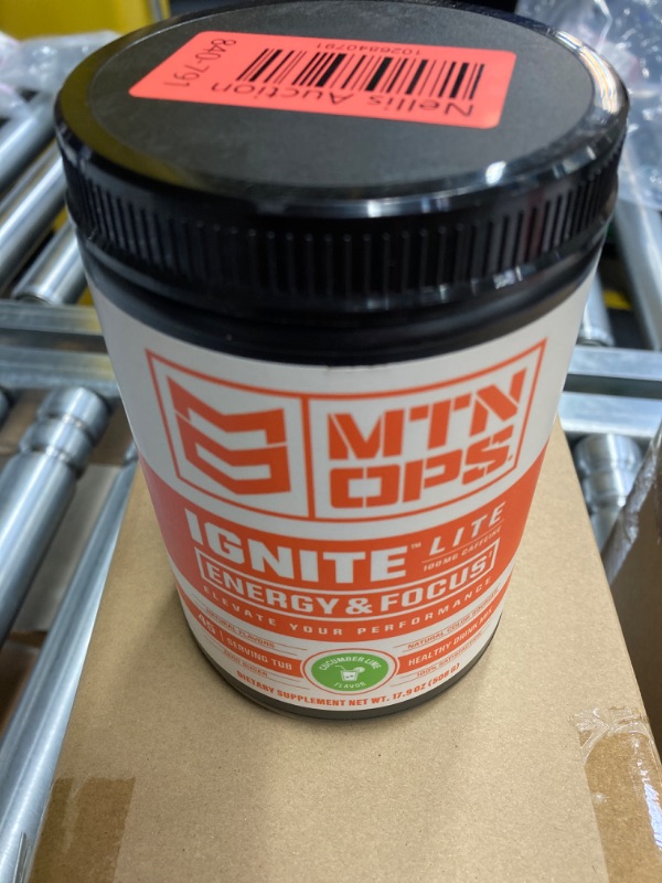 Photo 2 of *EXP 1/2025* MTN OPS Ignite Lite Supercharged Energy Drink Mix - 100mg Caffeine, 45-Serving Tub, Cucumber Lime Flavor