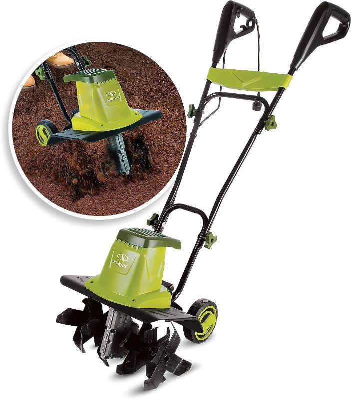 Photo 1 of Sun Joe TJ603E 16-Inch 12-Amp Electric Tiller and Cultivator - Holds up to 5,000 sq. ft. of Scotts Grass Seed or Fertilizer Products