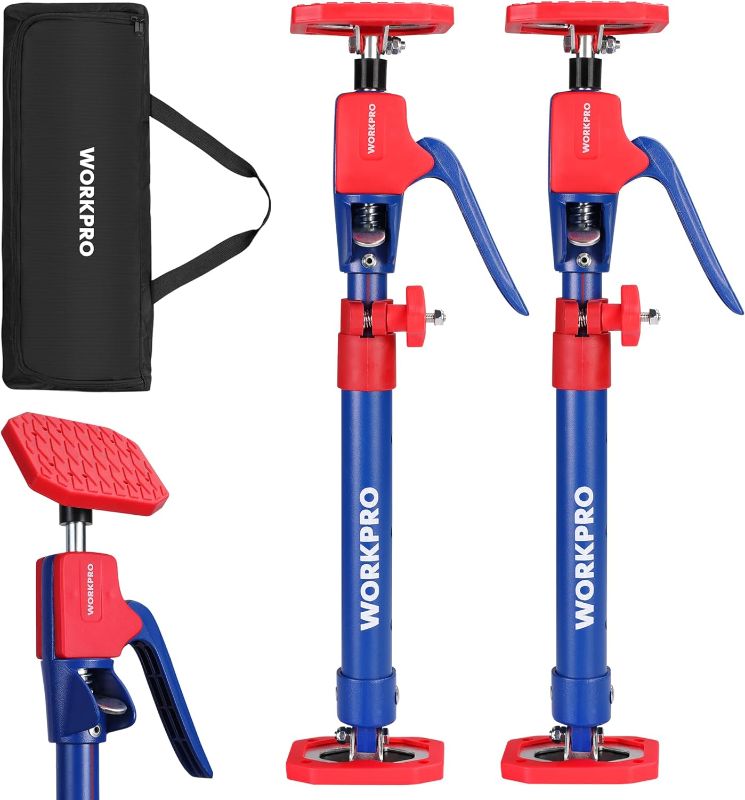 Photo 1 of WORKPRO Cabinet Jack Support Pole, 18-1/2" to 29-1/2" Steel Telescopic Quick Support Rod Adjustable 3rd Hand Support System with 154 lbs Capacity for Cabinet Jack, Drywall Jack& Cargo Bars, 2-Pack 18.5"-29.5" 2PC