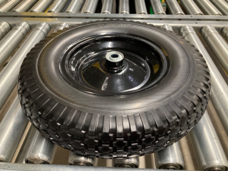 Photo 1 of 1 PC 16 Inch Rubber Solid Flat Free Replacement Tires and Wheels 4.80/4.00-8 with 5/8'' Axle Bore Hole, Air Less Wheel for Wheelbarrow/Wagon/Hand Truck/Trolley/Garden Cart etc. 16x400-8-5/8" bearing-1pack