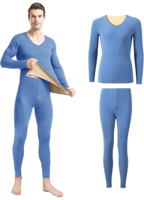 Photo 1 of Men's Home Underwear Men's Thermal Underwear Suit Sanded Medium-Thickness High-Elastic AB Face Warm Feeling (Color: Blue, Size: 3XL)