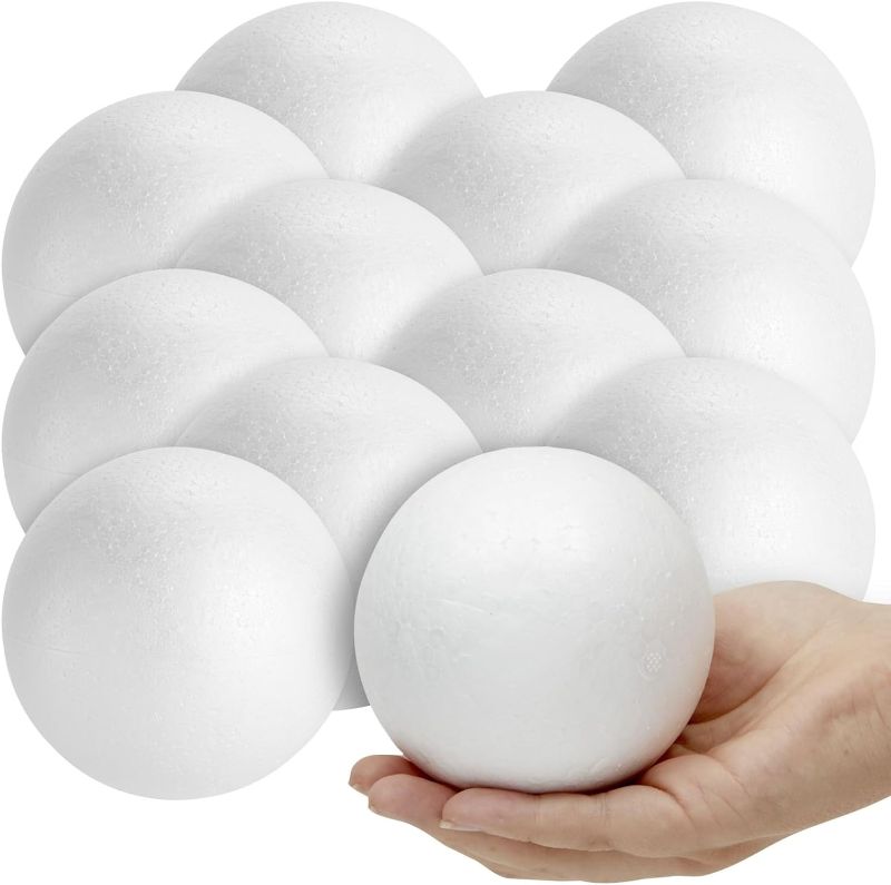 Photo 1 of 2 PACK - 4 Inch Foam Balls for Crafts - 12 Pack Round White Polystyrene Spheres for DIY Projects, Ornaments, School Modeling, Drawing