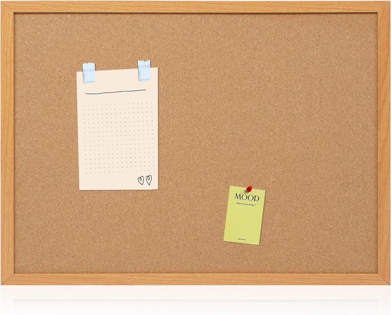 Photo 1 of Board2by Cork Board Bulletin Board 20" x 30", Wood Framed Corkboards for Wall Decor, Hanging Office Message Board, Large Wall Mounted Notice Pin Board with 15 Push Pins for School, Home & Office