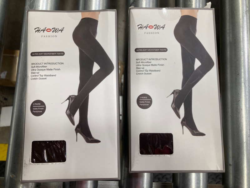 Photo 2 of *BUNDLE ITEMS 2 PACK* HA WA Black Tights for Women, 2 Pairs Opaque 60D Tights with Control Top Pantyhose X-Large Black & Chocolate