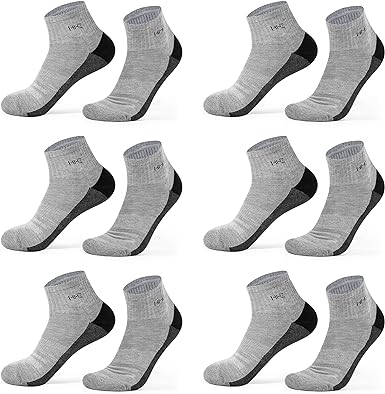 Photo 1 of HHZ Mens 6-Pack Running Socks Ankle Socks Quarter Low Cut Moisture Wicking Comfort Cushioned Athletic Socks,YH230702-Grey (Shoe Size 8 - 12.5)