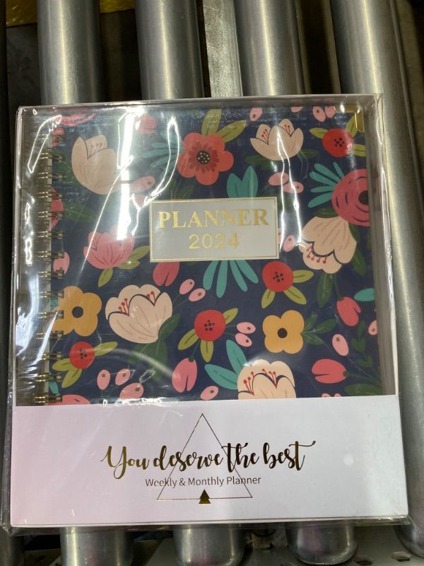 Photo 2 of 2024 Planner - Large Planner 2024, Weekly & Monthly with Tabs, 8" x 10", January 2024 - December 2024, Hardcover with Back Pocket + Twin-Wire Binding + 15 Notes Pages + Inner Pocket - Navy Floral