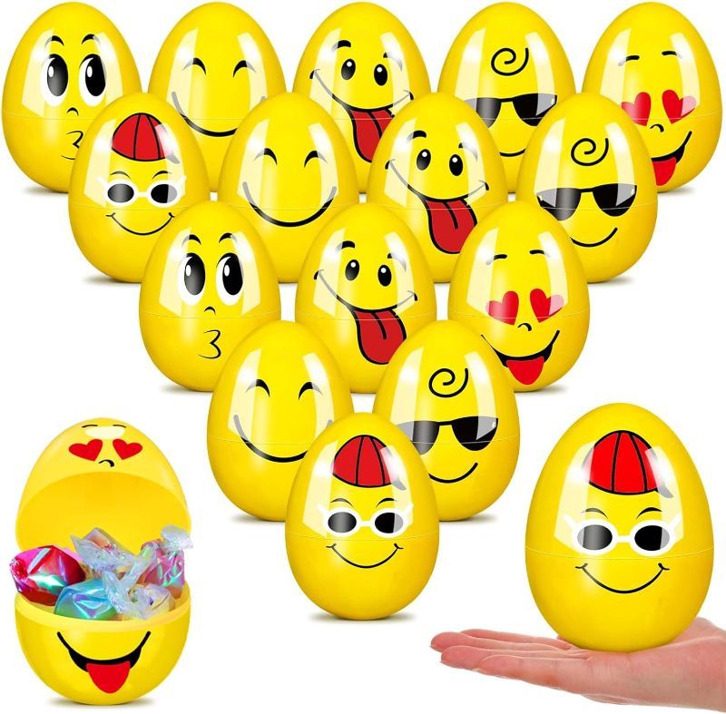 Photo 1 of Halloscume 120 Pcs Plastic Easter Eggs Plastic Printed Fillable Eggs 2.3'' Unfilled Colorful Bright Easter Eggs Bulk Empty Plastic Eggs for Egg Hunt Party Basket Stuffers Classroom Prize(Expression)