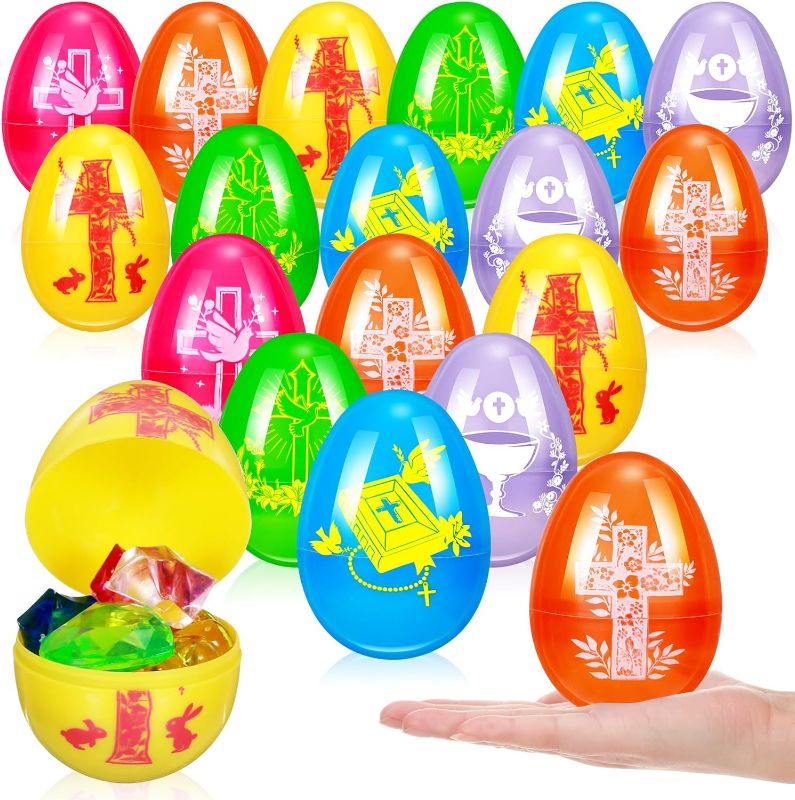 Photo 1 of Halloscume 120 Pcs Plastic Easter Eggs Plastic Printed Fillable Eggs 2.3'' Unfilled Colorful Bright Easter Eggs Bulk Empty Plastic Eggs for Egg Hunt Party Basket Stuffers Classroom Prize(Cross)