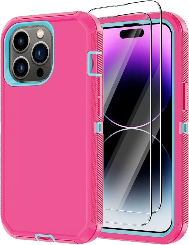 Photo 2 of Ouyncase for iPhone 14 Pro Case, Heavy Duty Drop Protection Shockproof Full Body 3-Layer Military Rugged Durable Protective Cover for Apple iPhone 14 Pro 6.1" (Pink/White) and (Wine/Pink) (2Pk)
