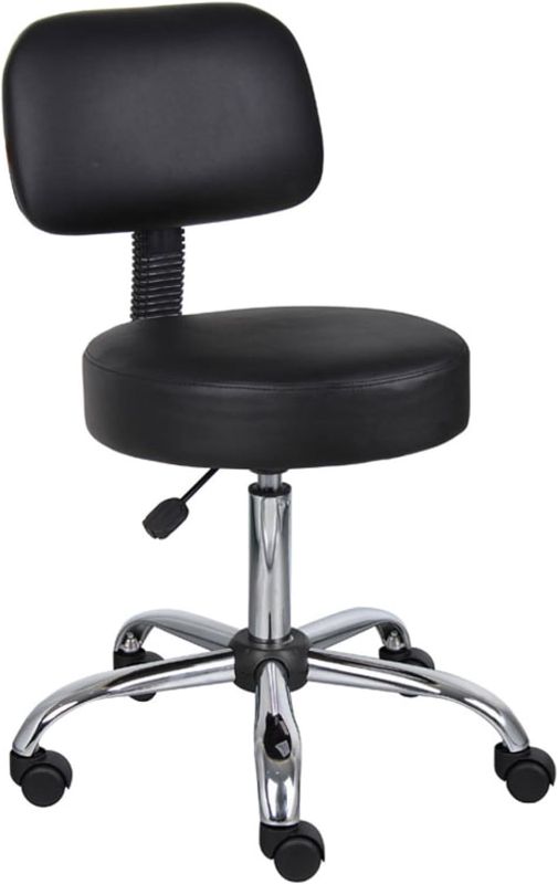 Photo 1 of Boss Office Products Be Well Medical Spa Stool with Back in Vinyl, Black
